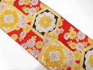 アンティーク　亀甲に華紋・菊模様織出し袋帯（材料）